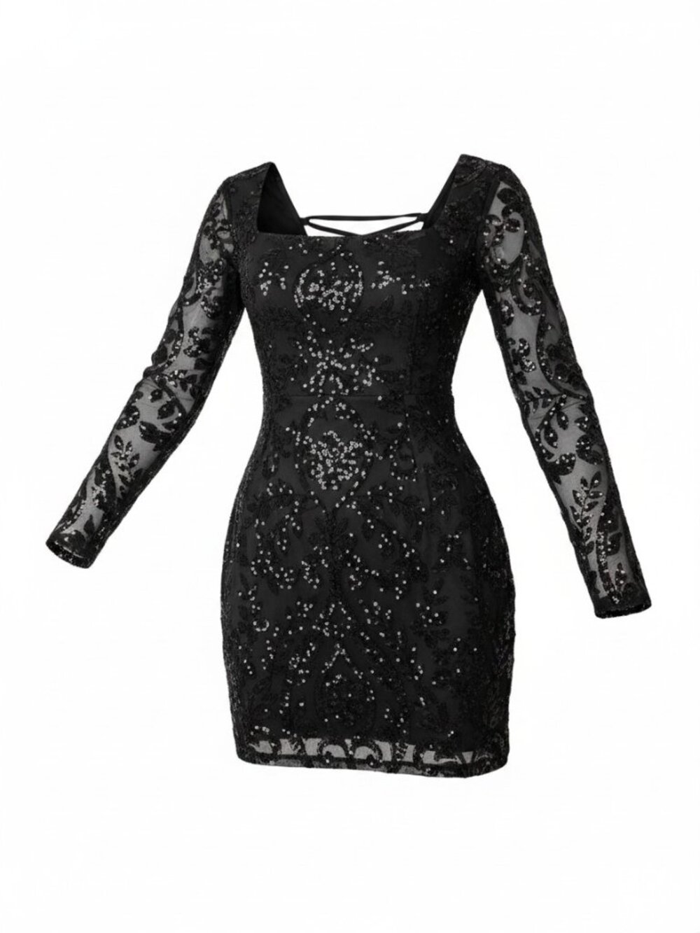 NWT Windsor Janine Black Sequin Long Sleeve Bodycon Mini Dress - S
